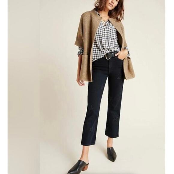 Anthro Sundry Womens Ankle Straight Jeans Size 28 Embroider Stars Washed Black - Picture 2 of 12